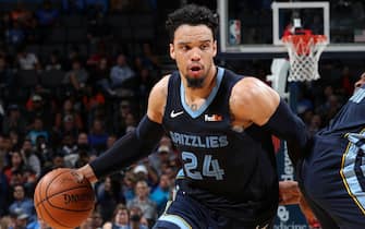 OKLAHOMA CITY, OK- OCTOBER 16: Dillon Brooks #24 of the Memphis Grizzlies handles the ball during a pre-season game against the Oklahoma City Thunder on October 16, 2019 at Chesapeake Energy Arena in Oklahoma City, Oklahoma. NOTE TO USER: User expressly acknowledges and agrees that, by downloading and or using this photograph, User is consenting to the terms and conditions of the Getty Images License Agreement. Mandatory Copyright Notice: Copyright 2019 NBAE (Photo by Zach Beeker/NBAE via Getty Images)