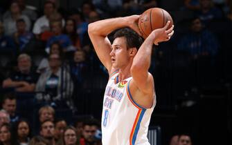 OKLAHOMA CITY, OK- OCTOBER 16: Danilo Gallinari #8 of the Oklahoma City Thunder handles the ball during a pre-season game against the Memphis Grizzlies on October 16, 2019 at Chesapeake Energy Arena in Oklahoma City, Oklahoma. NOTE TO USER: User expressly acknowledges and agrees that, by downloading and or using this photograph, User is consenting to the terms and conditions of the Getty Images License Agreement. Mandatory Copyright Notice: Copyright 2019 NBAE (Photo by Zach Beeker/NBAE via Getty Images)
