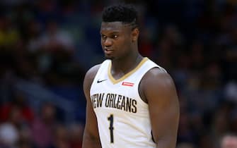NEW ORLEANS, LOUISIANA - OCTOBER 11: Zion Williamson #1 of the New Orleans Pelicans reacts during a game against the Utah Jazz at the Smoothie King Center on October 11, 2019 in New Orleans, Louisiana. NOTE TO USER: User expressly acknowledges and agrees that, by downloading and or using this Photograph, user is consenting to the terms and conditions of the Getty Images License Agreement.  (Photo by Jonathan Bachman/Getty Images)