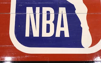 TORONTO, ON - OCTOBER 26: A detailed view of the NBA logo painted on the wooden floor boards of the court prior to the start of the Toronto Raptors NBA game against the Dallas Mavericks at Scotiabank Arena on October 26, 2018 in Toronto, Canada. NOTE TO USER: User expressly acknowledges and agrees that, by downloading and or using this photograph, User is consenting to the terms and conditions of the Getty Images License Agreement. (Photo by Tom Szczerbowski/Getty Images) *** Local Caption ***