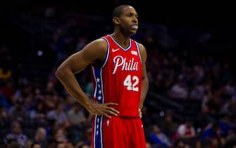 PHILADELPHIA, PA - OCTOBER 08: Al Horford #42 of the Philadelphia 76ers looks on against the Guangzhou Long Lions during the preseason game at the Wells Fargo Center on October 8, 2019 in Philadelphia, Pennsylvania. NOTE TO USER: User expressly acknowledges and agrees that, by downloading and or using this photograph, User is consenting to the terms and conditions of the Getty Images License Agreement. (Photo by Mitchell Leff/Getty Images)