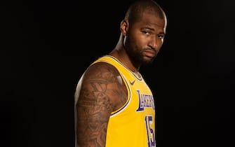 EL SEGUNDO, CA - SEPTEMBER 27: DeMarcus Cousins #15 of the Los Angeles Lakers poses for a portrait during media day on September 27, 2019 at the UCLA Health Training Center in El Segundo, California. NOTE TO USER: User expressly acknowledges and agrees that, by downloading and/or using this photograph, user is consenting to the terms and conditions of the Getty Images License Agreement. Mandatory Copyright Notice: Copyright 2019 NBAE (Photo by Atiba Jefferson/NBAE via Getty Images)
