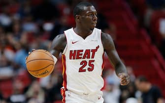 MIAMI, FLORIDA - OCTOBER 14:  Kendrick Nunn #25 of the Miami Heat in action against the Atlanta Hawks during the second half of the preseason game at American Airlines Arena on October 14, 2019 in Miami, Florida. NOTE TO USER: User expressly acknowledges and agrees that, by downloading and or using this photograph, User is consenting to the terms and conditions of the Getty Images License Agreement.  (Photo by Michael Reaves/Getty Images)