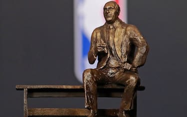 SANTA MONICA, CA - JUNE 25: The Red Auerbach Trophy given to the NBA Coach of the Year seen at the NBA Awards Show on June 25, 2018 at the Barker Hangar in Santa Monica, California. NOTE TO USER: User expressly acknowledges and agrees that, by downloading and/or using this photograph, user is consenting to the terms and conditions of the Getty Images License Agreement. Mandatory Copyright Notice: Copyright 2018 NBAE (Photo by Will Navarro/NBAE via Getty Images)