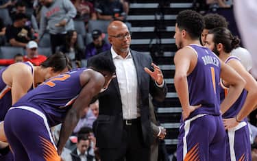 SACRAMENTO, CA - OCTOBER 10: Head coach Monty Williams of the Phoenix Suns coaches against the Sacramento Kings on October 10, 2019 at Golden 1 Center in Sacramento, California. NOTE TO USER: User expressly acknowledges and agrees that, by downloading and or using this photograph, User is consenting to the terms and conditions of the Getty Images Agreement. Mandatory Copyright Notice: Copyright 2019 NBAE (Photo by Rocky Widner/NBAE via Getty Images)