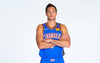 OKLAHOMA CITY, OK - SEPTEMBER 30: Danilo Gallinari #8 of the Oklahoma City Thunder poses for a portrait during media day on September 30, 2019 at Chesapeake Energy Arena in Oklahoma City, Oklahoma. NOTE TO USER: User expressly acknowledges and agrees that, by downloading and/or using this photograph, user is consenting to the terms and conditions of the Getty Images License Agreement. Mandatory Copyright Notice: Copyright 2019 NBAE (Photo by Zach Beeker/NBAE via Getty Images)