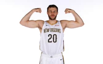 METAIRIE, LOUISIANA - SEPTEMBER 30:  Nicolo Melli #20 of the New Orleans Pelicans poses for a photo during Media Day at the Ochsner Sports Performance Center on September 30, 2019 in Metairie, Louisiana. (Photo by Chris Graythen/Getty Images)