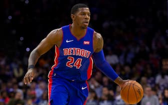 PHILADELPHIA, PA - OCTOBER 15: Joe Johnson #24 of the Detroit Pistons dribbles the ball against the Philadelphia 76ers in the third quarter of the preseason game at the Wells Fargo Center on October 15, 2019 in Philadelphia, Pennsylvania. The 76ers defeated the Pistons 106-86. NOTE TO USER: User expressly acknowledges and agrees that, by downloading and or using this photograph, User is consenting to the terms and conditions of the Getty Images License Agreement. (Photo by Mitchell Leff/Getty Images) *** Local Caption *** Joe Johnson