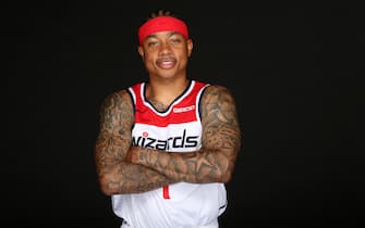 WASHINGTON, DC - SEPTEMEBER 30: Isaiah Thomas #4 of the Washington Wizards poses for a portrait during the 2019 NBA Rookie Photo Shoot at the Washington Wizards Practice Facility on September 30, 2019 in Washington, D.C. NOTE TO USER: User expressly acknowledges and agrees that, by downloading and or using this photograph, User is consenting to the terms and conditions of the Getty Images License Agreement. Mandatory Copyright Notice: Copyright 2019 NBAE (Photo by Ned Dishman/NBAE via Getty Images)