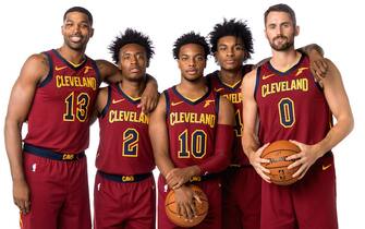 CANTON, MA - SEPTEMBER 30: Tristan Thompson #13, Collin Sexton #2, Darius Garland #10, Kevin Porter Jr. #4 and Kevin Love #10 of the Cleveland Cavaliers poses for a portrait on September 30, 2019 at Cleveland Clinic Courts in Independence, Ohio. NOTE TO USER: User expressly acknowledges and agrees that, by downloading and or using this photograph, User is consenting to the terms and conditions of the Getty Images License Agreement. Mandatory Copyright Notice: Copyright 2019 NBAE (Photo by Alex Nahorniak-Svenski/NBAE via Getty Images) 