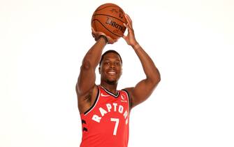 TORONTO, CANADA - SEPTEMBER 28: Kyle Lowry #7 of the Toronto Raptors poses for a portrait during media day on September 28, 2019 at Scotiabank Arena in Toronto, Ontario, Canada. NOTE TO USER: User expressly acknowledges and agrees that, by downloading and/or using this photograph, user is consenting to the terms and conditions of the Getty Images License Agreement. Mandatory Copyright Notice: Copyright 2019 NBAE (Photo by Ron Turenne/NBAE via Getty Images)