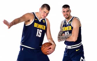 DENVER, CO - SEPTEMBER 30: Nikola Jokic #15 and Juancho Hernangomez #41of the Denver Nuggets pose for a portrait during media day on September 30, 2019 at the Pepsi Center in Denver, Colorado. NOTE TO USER: User expressly acknowledges and agrees that, by downloading and/or using this photograph, user is consenting to the terms and conditions of the Getty Images License Agreement. Mandatory Copyright Notice: Copyright 2019 NBAE (Photo by Garrett Ellwood/NBAE via Getty Images)