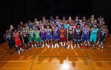 MADISON, NJ - AUGUST 11: The players pose for a group photo during the 2019 NBA Rookie Photo Shoot on August 11, 2019 at Fairleigh Dickinson University in Madison, New Jersey. NOTE TO USER: User expressly acknowledges and agrees that, by downloading and or using this photograph, User is consenting to the terms and conditions of the Getty Images License Agreement. Mandatory Copyright Notice: Copyright 2019 NBAE (Photo by Joe Murphy/NBAE via Getty Images)