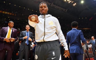 TORONTO, CANADA - OCTOBER 22: Kyle Lowry #7 of the Toronto Raptors poses for a photo prior to a game against the New Orleans Pelicans on October 22, 2019 at the Scotiabank Arena in Toronto, Ontario, Canada. NOTE TO USER: User expressly acknowledges and agrees that, by downloading and or using this Photograph, user is consenting to the terms and conditions of the Getty Images License Agreement.  Mandatory Copyright Notice: Copyright 2019 NBAE (Photo by Jesse D. Garrabrant/NBAE via Getty Images)