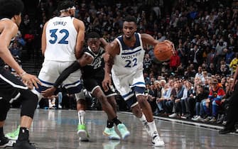 BROOKLYN, NY - OCTOBER 23:  Andrew Wiggins #22 of the Minnesota Timberwolves drives to the basket against the Brooklyn Nets on October 23, 2019 at Barclays Center in Brooklyn, New York. NOTE TO USER: User expressly acknowledges and agrees that, by downloading and or using this Photograph, user is consenting to the terms and conditions of the Getty Images License Agreement. Mandatory Copyright Notice: Copyright 2019 NBAE (Photo by Nathaniel S. Butler/NBAE via Getty Images)