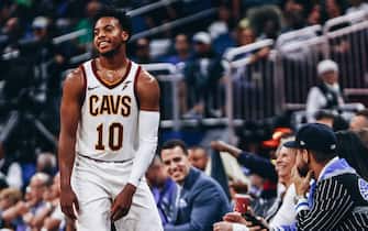 ORLANDO, FLORIDA - OCTOBER 23: Darius Garland #10 of the Cleveland Cavaliers between plays against the Orlando Magic in the 3rd quarter at Amway Center on October 23, 2019 in Orlando, Florida. NOTE TO USER: User expressly acknowledges and agrees that, by downloading and/or using this photograph, user is consenting to the terms and conditions of the Getty Images License Agreement. (Photo by Harry Aaron/Getty Images)