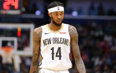NEW ORLEANS, LOUISIANA - OCTOBER 11: Brandon Ingram #14 of the New Orleans Pelicans reacts during a preseason game against the Utah Jazz at the Smoothie King Center on October 11, 2019 in New Orleans, Louisiana. NOTE TO USER: User expressly acknowledges and agrees that, by downloading and or using this Photograph, user is consenting to the terms and conditions of the Getty Images License Agreement.  (Photo by Jonathan Bachman/Getty Images)