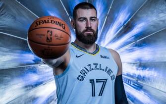 MEMPHIS, TN - SEPTEMBER 30: Jonas Valanciunas #17 of the Memphis Grizzlies poses for a portrait during media day on September 30, 2019 at FedEx Forum in Memphis, Tennessee. NOTE TO USER: User expressly acknowledges and agrees that, by downloading and/or using this photograph, user is consenting to the terms and conditions of the Getty Images License Agreement. Mandatory Copyright Notice: Copyright 2019 NBAE (Photo by Michael J. LeBrecht II/NBAE via Getty Images)