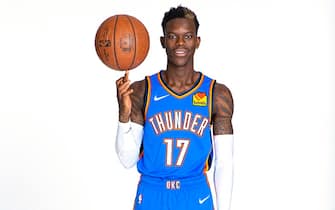 OKLAHOMA CITY, OK - SEPTEMBER 30: Dennis Schroder #17 of the Oklahoma City Thunder poses for a portrait during media day on September 30, 2019 at Chesapeake Energy Arena in Oklahoma City, Oklahoma. NOTE TO USER: User expressly acknowledges and agrees that, by downloading and/or using this photograph, user is consenting to the terms and conditions of the Getty Images License Agreement. Mandatory Copyright Notice: Copyright 2019 NBAE (Photo by Zach Beeker/NBAE via Getty Images)
