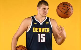 DENVER, CO - SEPTEMBER 30: Nikola Jokic #15 of the Denver Nuggets poses for a portrait during the Denver Nuggets Media Day  at Pepsi Center on September 30, 2019 in Denver, Colorado. NOTE TO USER: User expressly acknowledges and agrees that, by downloading and/or using this photograph, user is consenting to the terms and conditions of the Getty Images License Agreement. (Photo by Justin Tafoya/Getty Images)