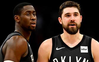 MILWAUKEE, WISCONSIN - APRIL 06:  Joe Harris #12 of the Brooklyn Nets and Caris LeVert #22 of the Brooklyn Nets look on in the second half against the Milwaukee Bucks at Fiserv Forum on April 06, 2019 in Milwaukee, Wisconsin.  NOTE TO USER: User expressly acknowledges and agrees that, by downloading and or using this photograph, User is consenting to the terms and conditions of the Getty Images License Agreement.  (Photo by Quinn Harris/Getty Images)