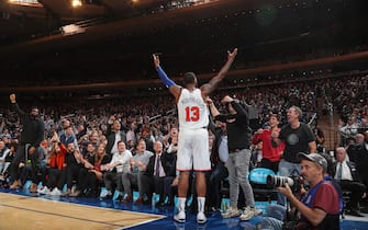 NEW YORK, NY - OCTOBER 28: Marcus Morris #13 of the New York Knicks celebrates with the crowd during the game against the Chicago Bulls on October 28, 2019 at Madison Square Garden in New York City, New York. NOTE TO USER: User expressly acknowledges and agrees that, by downloading and or using this photograph, User is consenting to the terms and conditions of the Getty Images License Agreement. Mandatory Copyright Notice: Copyright 2019 NBAE (Photo by Nathaniel S. Butler/NBAE via Getty Images)