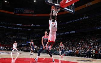 WASHINGTON, DC -Â  OCTOBER 30: Clint Capela #15 of the Houston Rockets dunks the ball against the Washington Wizards on October 30, 2019 at Capital One Arena in Washington, DC. NOTE TO USER: User expressly acknowledges and agrees that, by downloading and or using this Photograph, user is consenting to the terms and conditions of the Getty Images License Agreement. Mandatory Copyright Notice: Copyright 2019 NBAE (Photo by Stephen Gosling/NBAE via Getty Images)