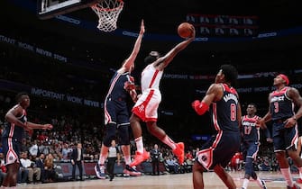 WASHINGTON, DC -Â  OCTOBER 30: James Harden #13 of the Houston Rockets dunks the ball against the Washington Wizards on October 30, 2019 at Capital One Arena in Washington, DC. NOTE TO USER: User expressly acknowledges and agrees that, by downloading and or using this Photograph, user is consenting to the terms and conditions of the Getty Images License Agreement. Mandatory Copyright Notice: Copyright 2019 NBAE (Photo by Ned Dishman/NBAE via Getty Images)