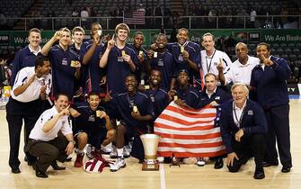 AUCKLAND, NEW ZEALAND - JULY 12:  USA celebrate after winning the U19 Basketball World Championships Final match between Greece and the United States of America at North Shore Events Centre on July 12, 2009 in Auckland, New Zealand.  (Photo by Sandra Mu/Getty Images)