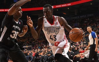 TORONTO, CANADA - March 13 :  Pascal Siakam #43 of the Raptors 905 handles the ball during the game against the Austin Spurs at the Air Canada Centre on March 13, 2017 in Toronto, Ontario, Canada. NOTE TO USER: User expressly acknowledges and agrees that, by downloading and/or using this photograph, user is consenting to the terms and conditions of the Getty Images License Agreement. Mandatory Copyright Notice: Copyright 2017 NBAE (Photo by Ron Turenne/NBAE via Getty Images)