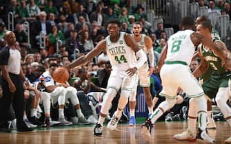 BOSTON, MA - OCTOBER 30: Robert Williams III #44 of the Boston Celtics handles the ball against the Milwaukee Bucks on October 30, 2019 at the TD Garden in Boston, Massachusetts.  NOTE TO USER: User expressly acknowledges and agrees that, by downloading and or using this photograph, User is consenting to the terms and conditions of the Getty Images License Agreement. Mandatory Copyright Notice: Copyright 2019 NBAE  (Photo by Brian Babineau/NBAE via Getty Images)