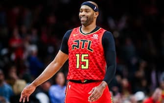 ATLANTA, GA - OCTOBER 26: Vince Carter #15 of the Atlanta Hawks looks on during a game against the Orlando Magic at State Farm Arena on October 26, 2019 in Atlanta, Georgia. NOTE TO USER: User expressly acknowledges and agrees that, by downloading and or using this photograph, User is consenting to the terms and conditions of the Getty Images License Agreement. (Photo by Carmen Mandato/Getty Images)