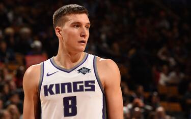 TORONTO, CANADA - NOVEMBER 6: Bogdan Bogdanovic #8 of the Sacramento Kings looks on against the Toronto Raptors on November 6, 2019 at the Scotiabank Arena in Toronto, Ontario, Canada. NOTE TO USER: User expressly acknowledges and agrees that, by downloading and or using this Photograph, user is consenting to the terms and conditions of the Getty Images License Agreement.  Mandatory Copyright Notice: Copyright 2019 NBAE (Photo by Ron Turenne/NBAE via Getty Images)