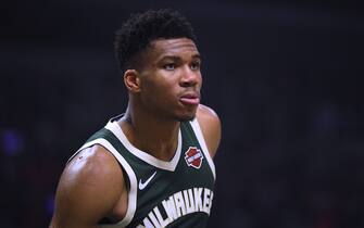 LOS ANGELES, CALIFORNIA - NOVEMBER 06:  Giannis Antetokounmpo #34 of the Milwaukee Bucks waits for an inbound during the first half against the LA Clippers at Staples Center on November 06, 2019 in Los Angeles, California. (Photo by Harry How/Getty Images)  NOTE TO USER: User expressly acknowledges and agrees that, by downloading and or using this photograph, User is consenting to the terms and conditions of the Getty Images License Agreement.
