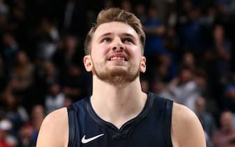 DALLAS, TX - NOVEMBER 8: Luka Doncic #77 of the Dallas Mavericks reacts to a play during the game against the New York Knicks on November 8, 2019 at the American Airlines Center in Dallas, Texas. NOTE TO USER: User expressly acknowledges and agrees that, by downloading and or using this photograph, User is consenting to the terms and conditions of the Getty Images License Agreement. Mandatory Copyright Notice: Copyright 2019 NBAE (Photo by Glenn James/NBAE via Getty Images)