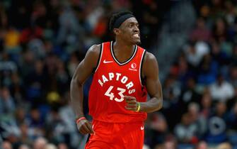 NEW ORLEANS, LOUISIANA - NOVEMBER 08: Pascal Siakam #43 of the Toronto Raptorsreacts after scoring a three pointer during a NBA game against the New Orleans Pelicans at the Smoothie King Center on November 08, 2019 in New Orleans, Louisiana. NOTE TO USER: User expressly acknowledges and agrees that, by downloading and or using this photograph, User is consenting to the terms and conditions of the Getty Images License Agreement.  (Photo by Sean Gardner/Getty Images)