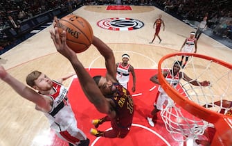 WASHINGTON, DC -¬†NOVEMBER 8: Tristan Thompson #13 of the Cleveland Cavaliers dunks the ball against the Washington Wizards on November 8, 2019 at Capital One Arena in Washington, DC. NOTE TO USER: User expressly acknowledges and agrees that, by downloading and or using this Photograph, user is consenting to the terms and conditions of the Getty Images License Agreement. Mandatory Copyright Notice: Copyright 2019 NBAE (Photo by Stephen Gosling/NBAE via Getty Images)