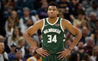 SALT LAKE CITY, UT - NOVEMBER 08:  Giannis Antetokounmpo #34 of the Milwaukee Bucks in action during a game against the Utah Jazz at Vivint Smart Home Arena on November 8, 2019 in Salt Lake City, Utah. NOTE TO USER: User expressly acknowledges and agrees that, by downloading and/or using this photograph, user is consenting to the terms and conditions of the Getty Images License Agreement.  (Photo by Alex Goodlett/Getty Images)