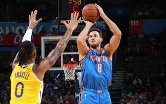 1181239329 OKLAHOMA CITY, OK- NOVEMBER 9: Danilo Gallinari #8 of the Oklahoma City Thunder shoots the ball against the Golden State Warriors on November 9, 2019 at Chesapeake Energy Arena in Oklahoma City, Oklahoma. NOTE TO USER: User expressly acknowledges and agrees that, by downloading and or using this photograph, User is consenting to the terms and conditions of the Getty Images License Agreement. Mandatory Copyright Notice: Copyright 2019 NBAE (Photo by Zach Beeker/NBAE via Getty Images)