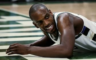 MILWAUKEE, WISCONSIN - OCTOBER 26:  Khris Middleton #22 of the Milwaukee Bucks reacts in the second quarter against the Miami Heat at the Fiserv Forum on October 26, 2019 in Milwaukee, Wisconsin. NOTE TO USER: User expressly acknowledges and agrees that, by downloading and/or using this photograph, user is consenting to the terms and conditions of the Getty Images License Agreement. (Photo by Dylan Buell/Getty Images)