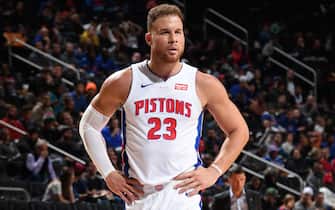 DETROIT, MI - NOVEMBER 11: Blake Griffin #23 of the Detroit Pistons looks on against the Minnesota Timberwolves on November 11, 2019 at Little Caesars Arena in Detroit, Michigan. NOTE TO USER: User expressly acknowledges and agrees that, by downloading and/or using this photograph, User is consenting to the terms and conditions of the Getty Images License Agreement. Mandatory Copyright Notice: Copyright 2019 NBAE (Photo by Chris Schwegler/NBAE via Getty Images)