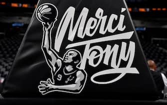 SAN ANTONIO, TX - NOVEMBER 11: A close up view Tony Parker signage prior to the game between the San Antonio Spurs and the Memphis Grizzlie on November 11, 2019 at the AT&T Center in San Antonio, Texas. NOTE TO USER: User expressly acknowledges and agrees that, by downloading and or using this photograph, user is consenting to the terms and conditions of the Getty Images License Agreement. Mandatory Copyright Notice: Copyright 2019 NBAE (Photos by Logan Riely/NBAE via Getty Images)