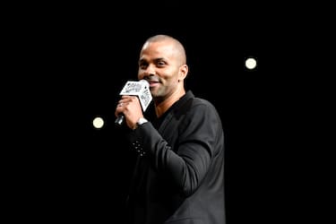 SAN ANTONIO, TX - NOVEMBER 11: NBA Legend, Tony Parker speaks at his jersey retirement on November 11, 2019 at the AT&T Center in San Antonio, Texas. NOTE TO USER: User expressly acknowledges and agrees that, by downloading and or using this photograph, user is consenting to the terms and conditions of the Getty Images License Agreement. Mandatory Copyright Notice: Copyright 2019 NBAE (Photos by Logan Riely/NBAE via Getty Images)