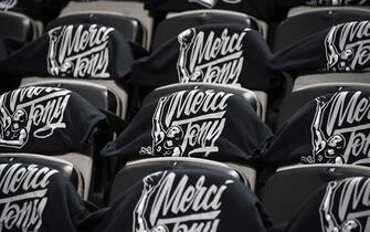 SAN ANTONIO, TX - NOVEMBER 11: A close-up view of Tony Parker t-shirts prior to a game between the Memphis Grizzlies and the San Antonio Spurs on November 11, 2019 at the AT&T Center in San Antonio, Texas. NOTE TO USER: User expressly acknowledges and agrees that, by downloading and or using this photograph, user is consenting to the terms and conditions of the Getty Images License Agreement. Mandatory Copyright Notice: Copyright 2019 NBAE (Photos by Andrew D. Bernstein/NBAE via Getty Images)