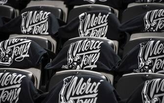 1181818624 SAN ANTONIO, TX - NOVEMBER 11: A close-up view of Tony Parker t-shirts prior to a game between the Memphis Grizzlies and the San Antonio Spurs on November 11, 2019 at the AT&T Center in San Antonio, Texas. NOTE TO USER: User expressly acknowledges and agrees that, by downloading and or using this photograph, user is consenting to the terms and conditions of the Getty Images License Agreement. Mandatory Copyright Notice: Copyright 2019 NBAE (Photos by Andrew D. Bernstein/NBAE via Getty Images)