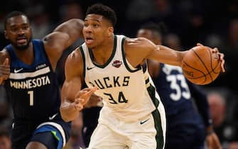 MINNEAPOLIS, MINNESOTA - NOVEMBER 04: Giannis Antetokounmpo #34 of the Milwaukee Bucks dribbles the ball against the Minnesota Timberwolves during the third quarter of the game at Target Center on November 4, 2019 in Minneapolis, Minnesota. The Bucks defeated the Timberwolves 134-106. NOTE TO USER: User expressly acknowledges and agrees that, by downloading and or using this Photograph, user is consenting to the terms and conditions of the Getty Images License Agreement (Photo by Hannah Foslien/Getty Images)