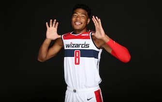 WASHINGTON, DC - SEPTEMEBER 30: Rui Hachimura #8 of the Washington Wizards poses for a portrait during the 2019 NBA Rookie Photo Shoot at the Washington Wizards Practice Facility on September 30, 2019 in Washington, D.C. NOTE TO USER: User expressly acknowledges and agrees that, by downloading and or using this photograph, User is consenting to the terms and conditions of the Getty Images License Agreement. Mandatory Copyright Notice: Copyright 2019 NBAE (Photo by Ned Dishman/NBAE via Getty Images)