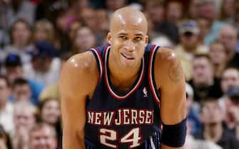 OKLAHOMA CITY, OK - MARCH 12:  Richard Jefferson #24 of the New Jersey Nets looks on during the game against the New Orleans/Oklahoma City Hornets at the Ford Center on March 12, 2006 in Oklahoma City, Oklahoma.  The Nets won 95-84.   NOTE TO USER: User expressly acknowledges and agrees that, by downloading and/or using this Photograph, user is consenting to the terms and conditions of the Getty Images License Agreement. Mandatory Copyright Notice: Copyright 2006 NBAE  (Photo by Gregory Shamus/NBAE via Getty Images)