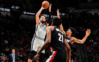 1182961698 SAN ANTONIO, TX - NOVEMBER 16: Marco Belinelli #18 of the San Antonio Spurs shoots the ball against the Portland Trail Blazers on November 16, 2019 at the AT&T Center in San Antonio, Texas. NOTE TO USER: User expressly acknowledges and agrees that, by downloading and or using this photograph, user is consenting to the terms and conditions of the Getty Images License Agreement. Mandatory Copyright Notice: Copyright 2019 NBAE (Photos by Logan Riely/NBAE via Getty Images)