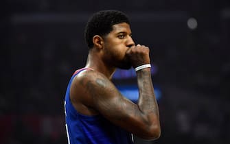 LOS ANGELES, CA - NOVEMBER 16: Paul George #13 of the Los Angeles Clippers makes his home debut against the Atlanta Hawks at Staples Center on November 16, 2019 in Los Angeles, California. NOTE TO USER: User expressly acknowledges and agrees that, by downloading and/or using this Photograph, user is consenting to the terms and conditions of the Getty Images License Agreement (Photo by Kevork Djansezian/Getty Images)